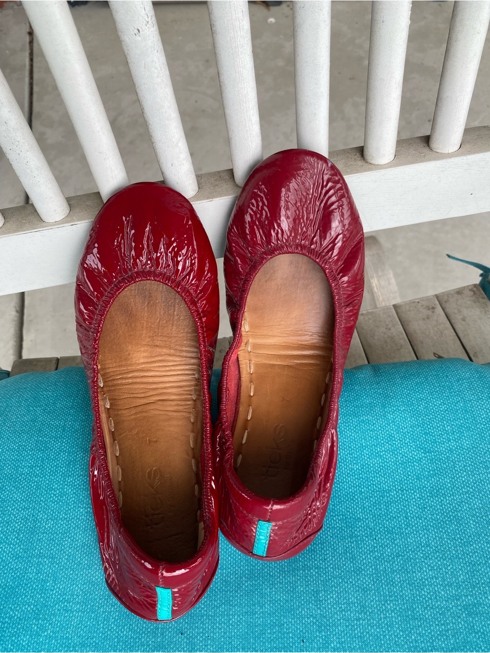Tieks Ruby Red Patent Leather Ballet Flats, size 7